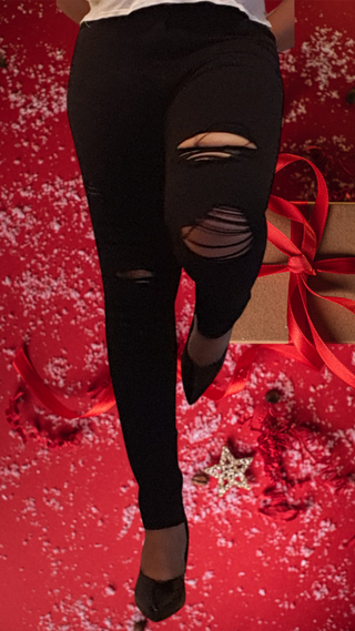 High waist stretchy distressed black jeans